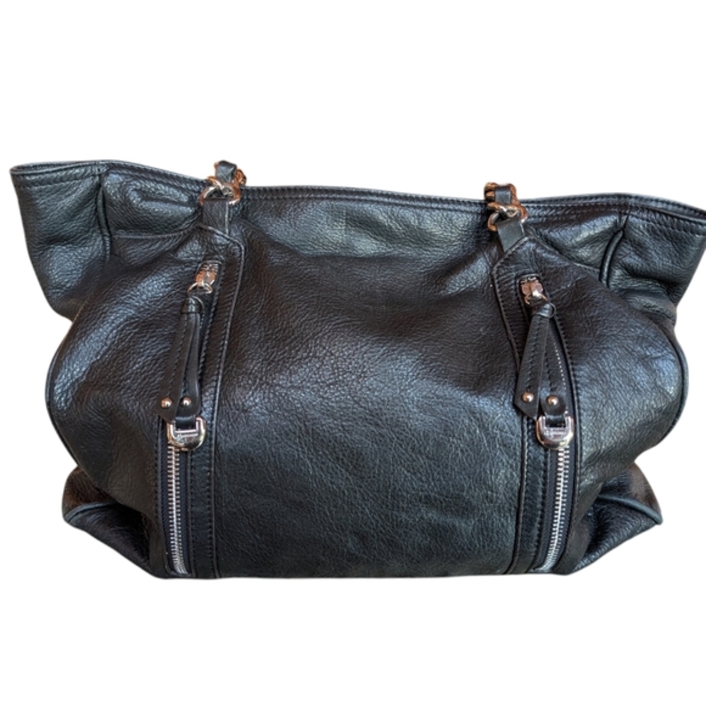 Vintage B Makowsky Black Leather Tote Bag
